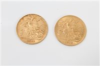 Lot 3327 - Two George V gold Half Sovereigns - 1911 and 1912