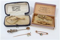 Lot 3308 - Four gold (9ct) Victorian bar brooches and two...