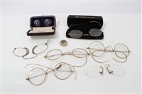 Lot 3670 - Selection of old spectacles, glass eye and set...