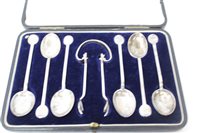 Lot 3602 - Set of six George V silver coffee spoons with...