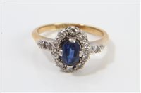 Lot 3275 - 1920s gold (18ct) sapphire and diamond cluster...