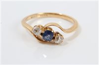 Lot 3276 - 1920s gold (18ct) sapphire and diamond three...