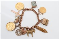 Lot 3287 - Rose gold (9ct) charm bracelet with collection...