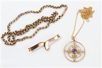 Lot 3278 - Edwardian gold (9ct) amethyst and seed pearl...