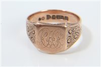 Lot 3261 - Edwardian rose gold (9ct) signet ring (Chester...