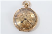 Lot 3267 - Gold (18k) fob watch with gilt face and Roman...