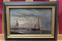 Lot 1087 - Late 19th century oil on board - shipping off...