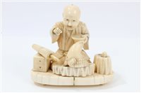 Lot 922 - Japanese Meiji period carved ivory okimono...