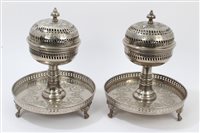 Lot 937 - Pair of antique Moroccan silver plated incense...