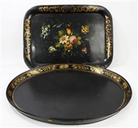 Lot 961 - George III oval black papier mâché tray with...