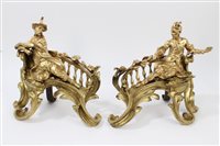 Lot 976 - Pair 19th century French ormolu chenets / fire...