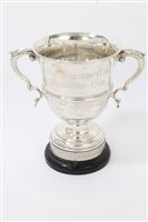 Lot 1002 - Edwardian silver two-handled trophy, engraved -...