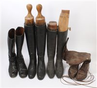 Lot 1011 - Two pairs of ladies' black leather hunting...