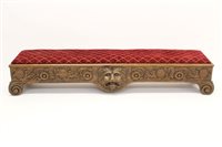 Lot 1332 - Unusual carved oak long stool with cushion...