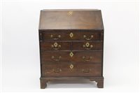 Lot 1338 - Mid-18th century oak bureau of small...