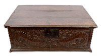 Lot 1362 - Good 17th century carved oak bible box with...