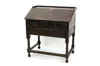 Lot 1371 - Oak bible box on stand with hinged fall...