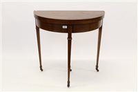 Lot 1377 - Edwardian mahogany and line-inlaid demi-lune...