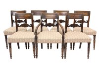 Lot 1378 - Set of seven Regency mahogany dining chairs,...