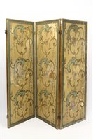 Lot 1419 - 19th century French three-fold painted screen,...