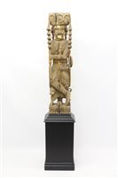 Lot 1437 - 19th century Indian carved wooden sepoy figure...
