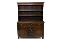 Lot 1321 - George III oak high dresser with boarded...