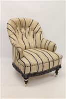 Lot 1483 - Victorian deep upholstered armchair, striped...