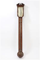 Lot 1546 - George III stick barometer with silvered scale,...