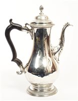 Lot 200 - George III silver coffee pot of baluster form,...