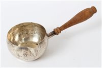 Lot 218 - White metal brandy saucepan of cauldron form,...