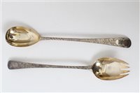 Lot 225 - Pair George III silver serving spoons, later...