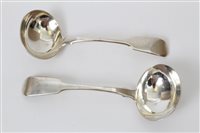 Lot 263 - Pair William IV silver fiddle pattern sauce...