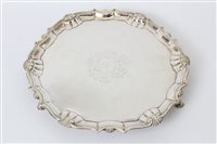 Lot 274 - George II silver salver of circular form, with...