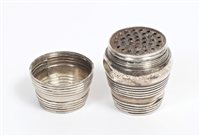 Lot 290 - George III silver nutmeg grater of barrel form,...