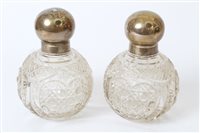 Lot 332 - Pair Edwardian cut glass scent globes with...