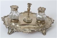 Lot 357 - Victorian silver desk stand of shaped oval...