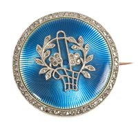 Lot 412 - Edwardian diamond and blue enamel circular...