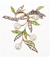 Lot 413 - Victorian pearl, diamond and green garnet...