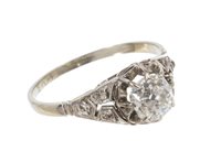 Lot 430 - Art Deco diamond single stone ring with an old...