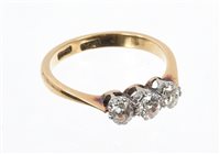 Lot 432 - Diamond three stone ring, the three old cut...