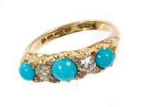 Lot 434 - Edwardian diamond and turquoise five stone...