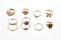 Lot 455 - Ten gold and gem set rings - various