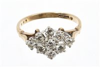 Lot 473 - Diamond cluster ring with a cluster of nine...