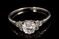 Lot 474 - Art Deco diamond single stone ring with an old...