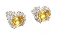 Lot 496 - Pair diamond and yellow sapphire earrings,...