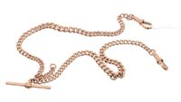 Lot 500 - 9ct rose gold curb link watch chain, 40cm long