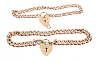 Lot 501 - Two 9ct rose gold curb link bracelets with...