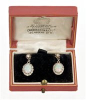 Lot 509 - Pair opal and diamond cluster earrings, each...