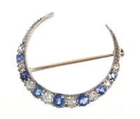 Lot 510 - Edwardian diamond and sapphire crescent brooch...