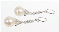 Lot 515 - Pair cultured pearl and diamond pendant...